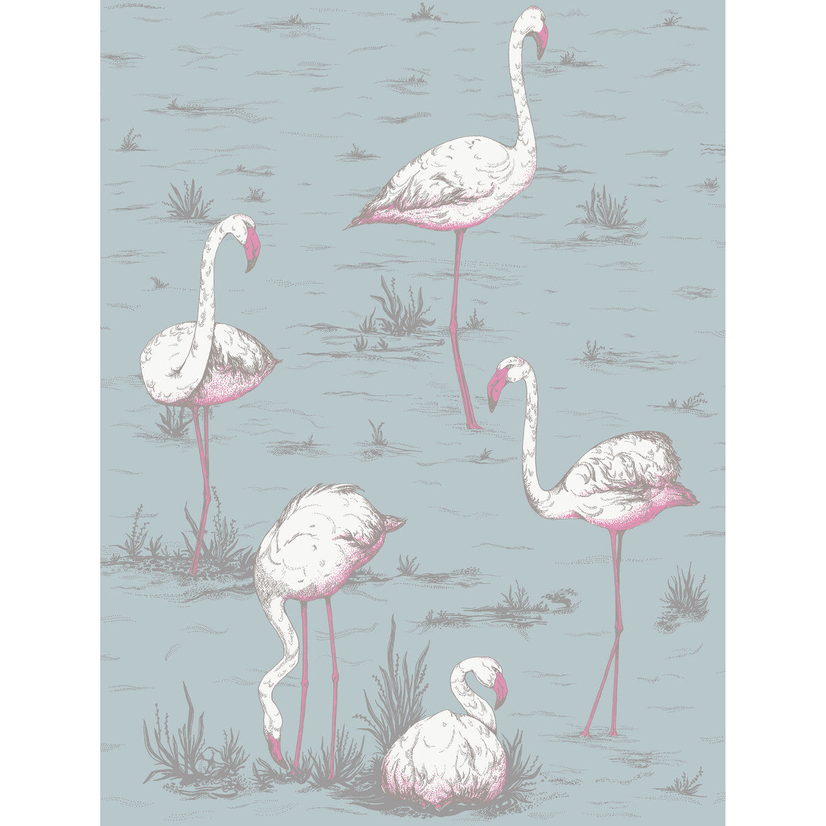 COLE & SON FLAMINGOS COT/LIN PRINT WHT/FUCH ON SFOAM