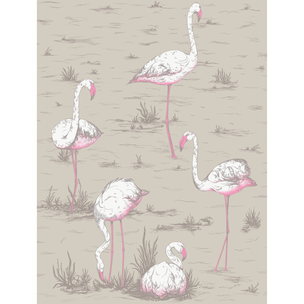 COLE & SON FLAMINGOS COT/LIN PRINT WHT/FUCH ON TUP