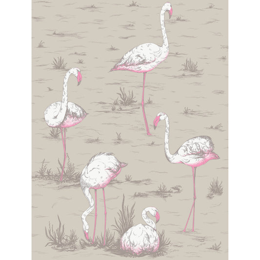 COLE & SON FLAMINGOS COT/LIN PRINT WHT/FUCH ON TUP