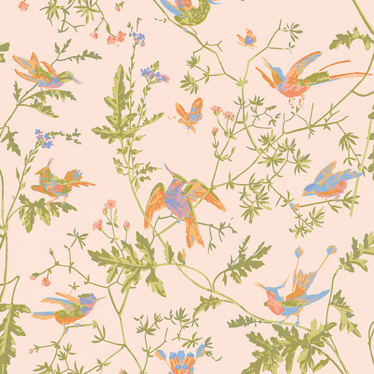 COLE & SON HUMMINGBIRDS COTTON PRINT ORANGE