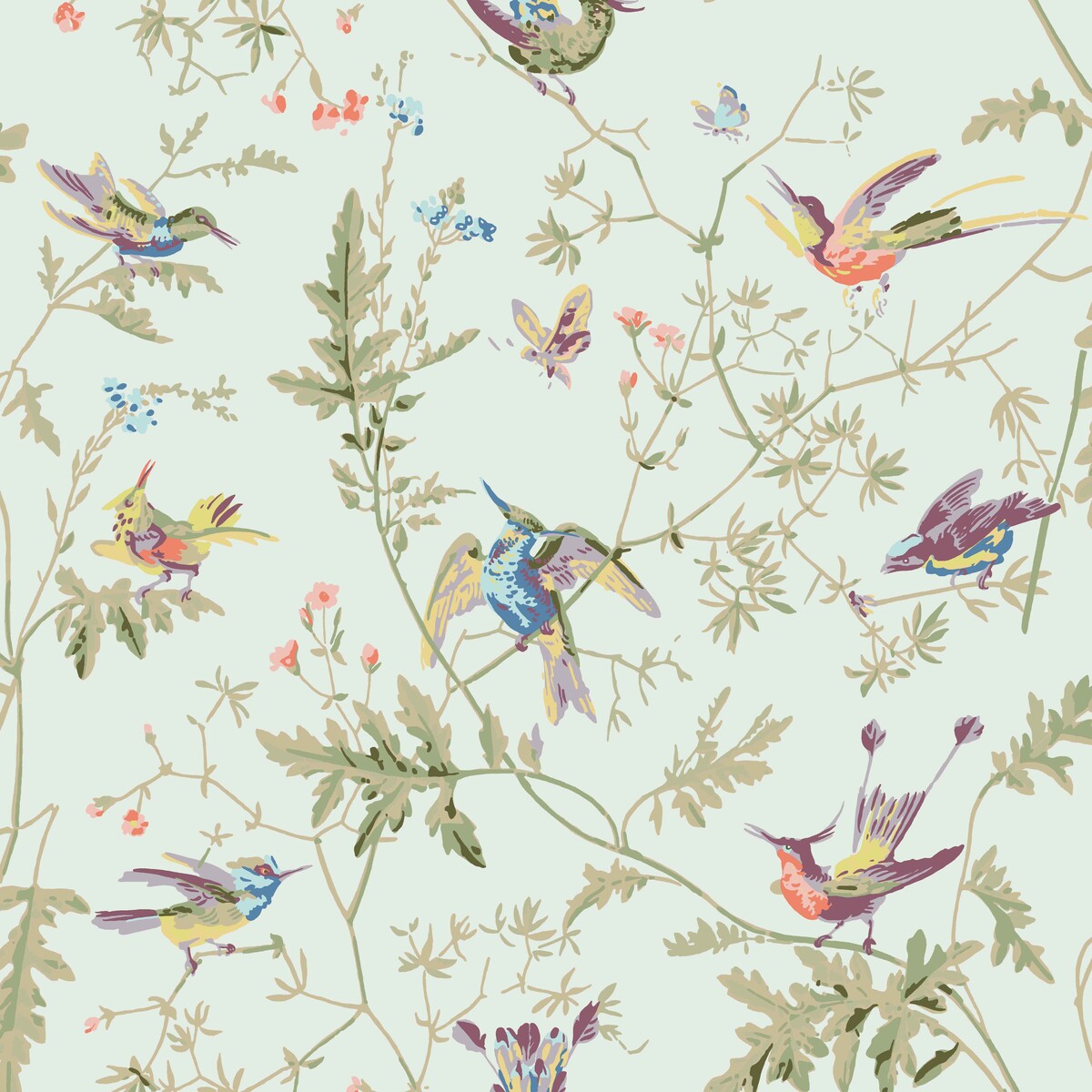 COLE & SON HUMMINGBIRDS COTTON PRINT DUCK EGG