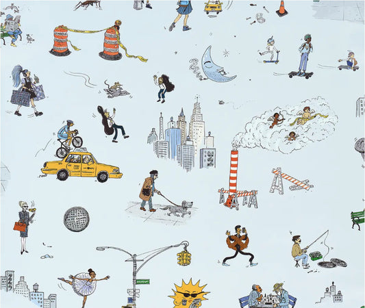 Schumacher WP:  5016172 Joana Avillez's Street Scenes in sky blue