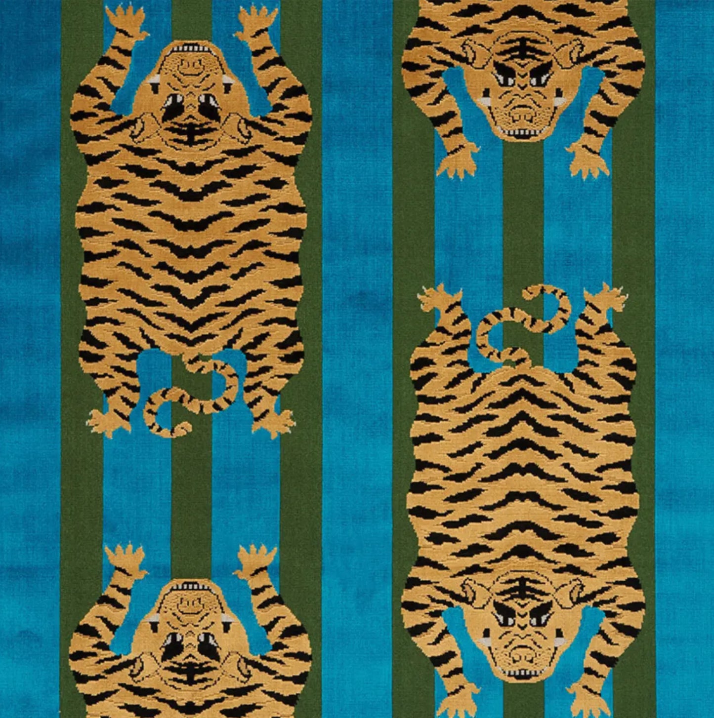 Schumacher: Jokhang Tiger Velvet 77230 Peacock & Olive