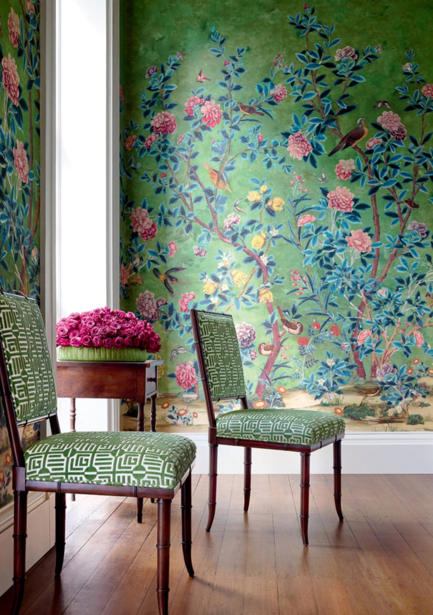 Thibaut: Jardin Bloom Mural TM13669 (3 panel set) in Green