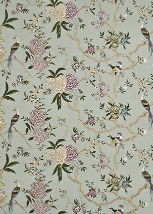 GP&J Baker: Oriental Bird Embroidery Silk BF10418.2.0 Aqua/Multi