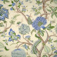 Scalamandre: Pondicherry Cotton Print SC 0003 16430 Blue, Green On Cream