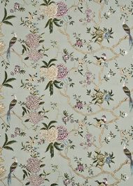 GP&J Baker: Oriental Bird Embroidery Silk BF10418.2.0 Aqua/Multi